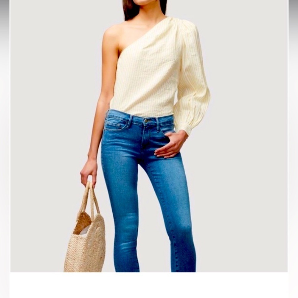 FRAME DENIM SEERSUCKER LINEN BLOUSE TOP SIZE L $244 boho contemporary revolve